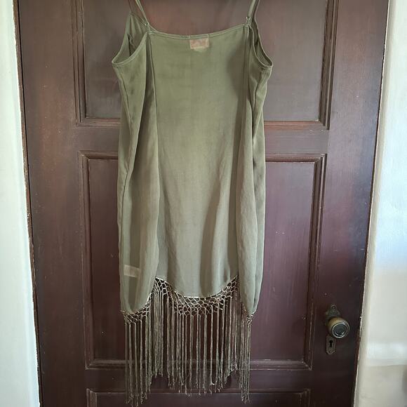 FREE PEOPLE | Intimately Sheer Olive Green Slip Dress with Fringe Trim | Small - Picture 4 of 4